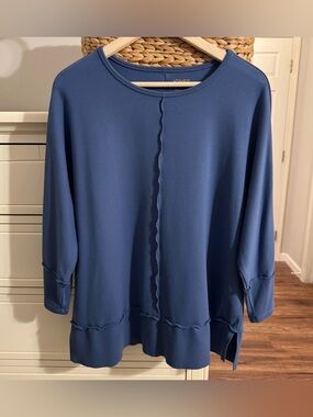 Jones New York Top Women’s Large Blue Long Sleeve Tunic Pullover Soft Stretch